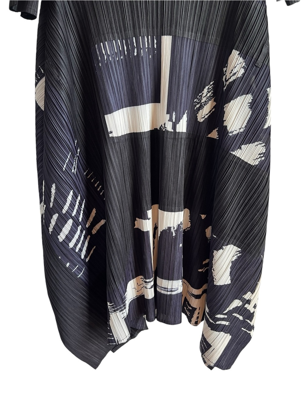 Abstract Pleated A-Line asymmetrical pointed hem midi dress excellent condition - Picture 9 of 11